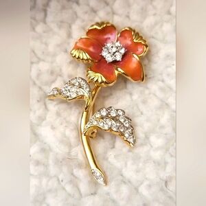 Nolan Miller Gold and Marmalade Orange Floral Brooch